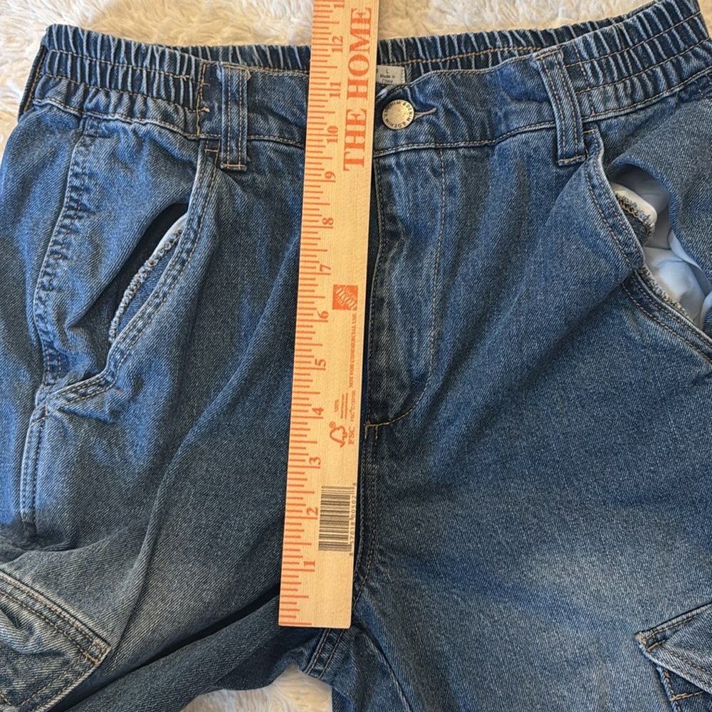 Timing Blue Cargo jeans baggy relaxed fit size large stretch waist high waisted - Picture 6 of 6
